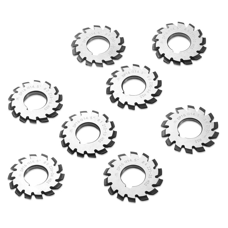 GLNWUE Involute Gear Milling Cutter, Dp16 PA14-1/2 Bore 22 No. 1-8 Involute Gear Cutters for Milling Machine High Speed Steel Cutting Tools 8pcs - Image 1